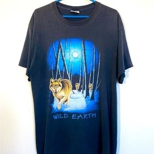 Vintage Wild Earth Wolf T Shirt Wolves Moon Forest Single Stitch Nature Animal